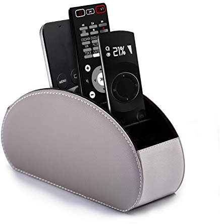 SANQIANWAN Fernbedienungshalter für Aufbewahrungsbox aus PU-Leder, Fernbedienungshalter mit 5 Fächern für TV-Receiver, DVD, Schreibtisch, Stift, Küche, Badezimmer, Make-up (Grau)