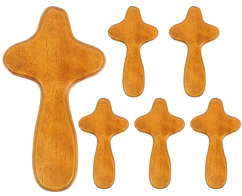 PRETYZOOM Wooden Cross Decor 6Pcs Handheld Palm Crosses Olive Wood Catholic Crafts for Desktop and Wall Hanging Religious Ornament