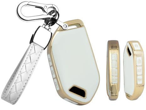 HIBEYO Keyless Autoschlüsselhülle passt für KIA EV9 Schutzhülle Schlüsselhülle für KIA Sportage R Carnival KX3 Seltos KX5 K5 EV9 Picanto 2024 Schlüsselbox MIT Schlüsselanhänger 8Tasten-B Weiß
