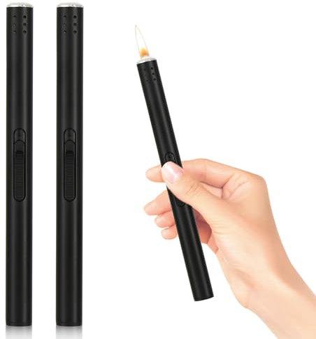 2 x Encendedor de Velas Largo, Mechero Jet Flame a Prueba de Viento, Recargable de Gas para Acampar al Aire Libre y Cocina (Se Vende sin Gas Butano)