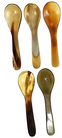 Zerodeko 5pcs Natural Ox Horn Coffee Spoons Horn or Bone Egg Spoons for Dessert Ice Tea Espresso Multi-use Stirring Tea