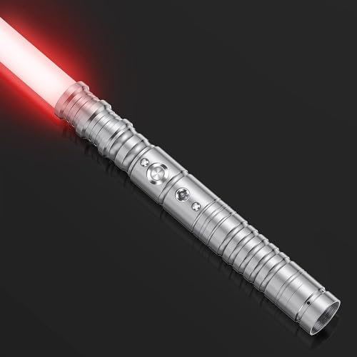 Lischwert Sabre Laser, RVB 10 Couleurs 3 Voix modèles, Sabre Lumineux LED de Duel pour Adultes et Enfants, Accessoires de Cosplay avec Mode sonore (63 cm-Argent)