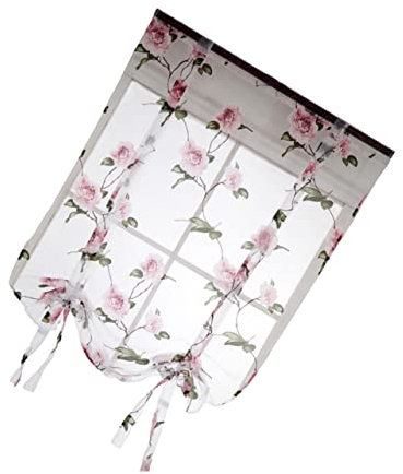 HOOTNEE 1m Floral Roman Blind Sling for Semi Sheer Window Curtains Pink for Living Balcony Bedroom Decor