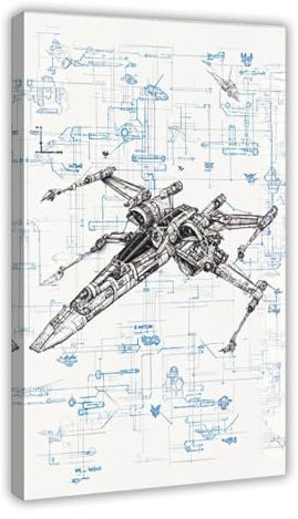 FMSKY Xwing schematisches Retro-Kunst-Leinwand-Poster, Schlafzimmer-Dekor, Sportlandschaft, Büro, Raumdekoration, Geschenk, Rahmen-Stil, 30 x 45 cm