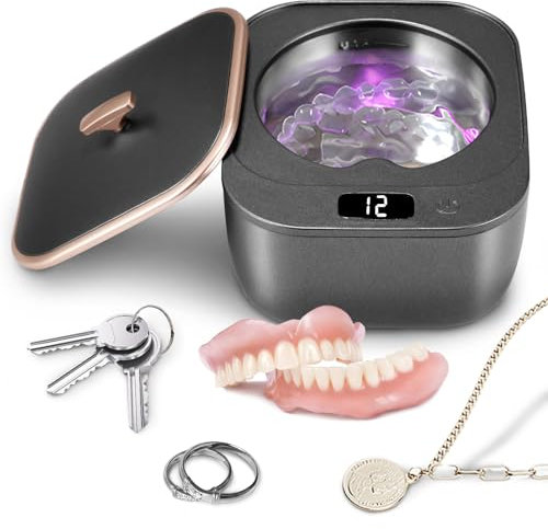 Ultraschallreinigungsgerät für Zahnersatz 250ml, Schmuckreiniger, 48KHZ UV Ultraschallreiniger, 3 Reinigungsmodi, 360° effiziente Reinigung Ultrasonic Cleaner für Zahnprothesen Schmuck Werkzeug (BL)