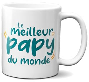 DECOHO - Mug en céramique Meilleur Papy du monde - Céramique, 33 cl - Imprimé en France - Blanc