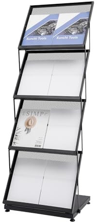 4 Ebenen Faltbar Zeitschriftenständer Prospektständer aus Eisen, Klappbares Prospekthalter Katalogständer Katalogständer, Bodenständer Broschüren-Präsentationsständer für Heim, Büro, Messe (Schwarz)