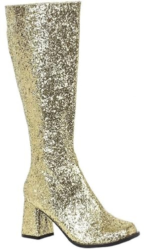 Golden Beads Damen-Schuhe für Kostümpartys, GOGO-Stiefel - 1960er & 1970er Jahre Retro Glitzer Tanzschuhe Kostümschuhe, Gold / Glitzer, 39 EU