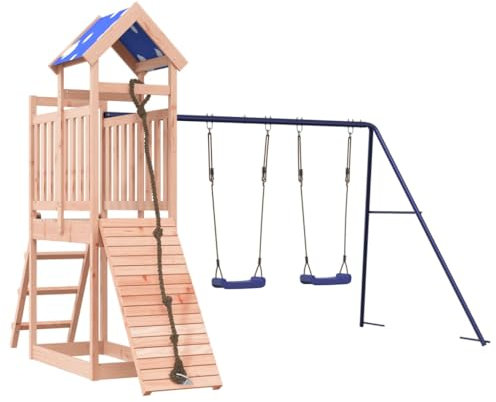 vidaXL Spielturm, Klettergerüst mit Kletterwand Seil Schaukeln Leiter, Kinder Kletterturm Spiel-Zubehör für Garten, Holz Spielplatz Spielhaus, Massivholz Douglasie
