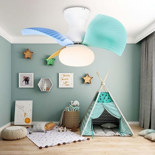 Ceiling Fan Lights with Remote Control, Palm Leaf-Shaped 3 Blades Ceiling Fans with Lights for Bedroom, 6 Speeds, Reversible DC Motor, Dimmable Light(Color:Color)