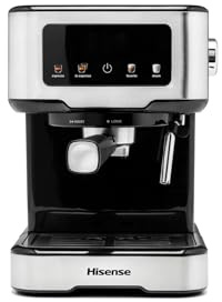 Hisense HESCM15CD NUOVA Macchina da caffè Espresso Manuale, per Macinato e compatibile con Cialde ESE 44 mm, Pressione 15 bar, Schermo Touch, 1100W, Silver, 27.4x30x27.2 cm