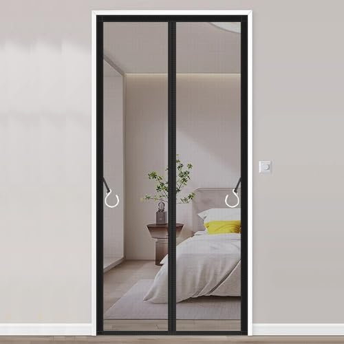 Momooda Fliegengitter Balkontür Magnet, Fliegengitter Balkontür mit Magic Tape, Fliegengitter Tür ohne Bohren, Fliegengitter Insektenschutz Balkontür, Negro, 80x190cm