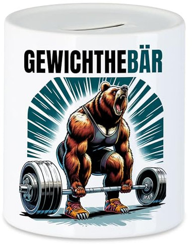 Hey!Print Gewichthebär Bären Spardose - Lustiges Geschenk für Fitnessfreunde