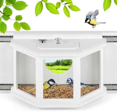 Fenster Vogelfutterstation Innen Haus Vogelfutterhaus Fenster 180° für Sichtschiene Schieben mit Spind Eichhörnchensicher Einfache Montage