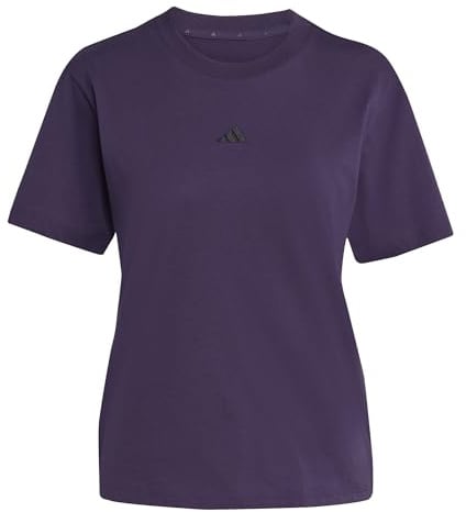 adidas Damen Essentials SMALL Logo Cotton T-Shirt, Aurora Plum/Black, S