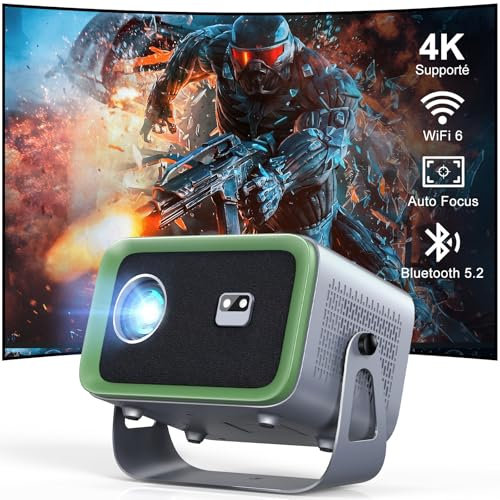 【Auto Focus/Keystone】 Videoprojecteur 4K Supporté WiFi6 Bluetooth, 360°Rotating & Zoom 50%, 18000L Smart Projecteur Video Full HD 1080P, Mini Retroprojecteur Portable 300 pour Fire TV Stick/HDMI/USB