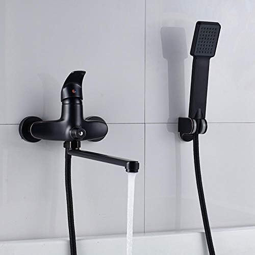 Robinet de baignoire moderne noir avec bec long bec rotatif à 360° et mitigeur à poignée unique