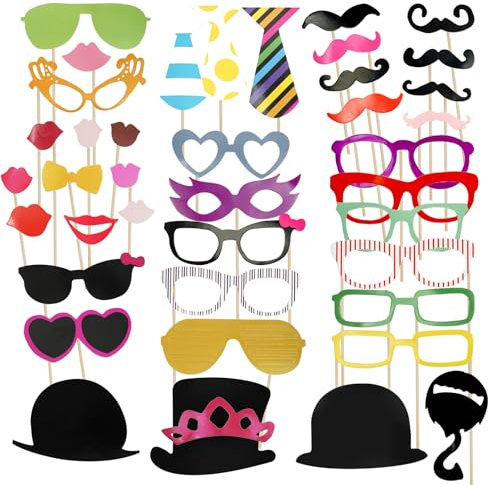 EuAcesry Foto Booth Props Gadget, 58 Stück Zubehör Photo Booth für Partys und Geburtstage, DIY Papier Foto Dekoration für Geburtstag Weihnachten Neujahr Karneval Hochzeit Abschlussfeier Geburt Ostern