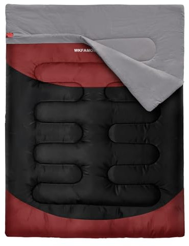 WKFAMOUT Doppelschlafsack für Erwachsene Maschinenwaschbar Schlafsack Deckenschlafsack 2 Personen Schlafsäcke Outdoor wasserdichte Winter mit Aufbewahrungstasche 220x150CM Braun