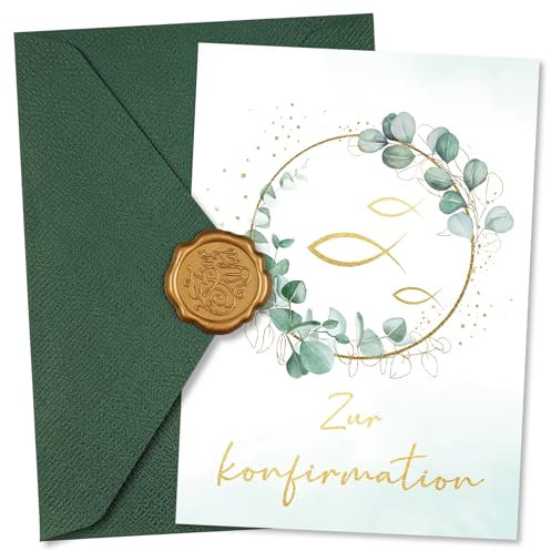Luckeey Karte Konfirmation mit Umschlag, Konfirmationskarten mit Kreuz Fisch, konfirmation karte Premium, Glückwunsch Konfirmation Geschenk für Jungen und Mädchen