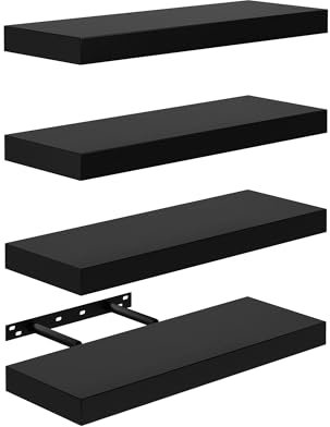 FURNITABLE Schweberegal 4er Set Wandregal MDF Holz Modern14x40cm für Büro, Wohnzimmer, Küche - Schwarz