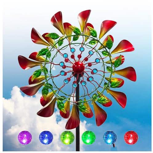 MeLtor Solar Garten Windrad, 210 cm Groß WindmüHle, Leicht Drehend Windrad Garten Metall XXL, für Terrasse Und Garten