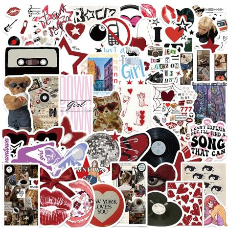 50 PC Red Aesthetic Y2K Vinyl Stickers,Waterproof Decals for Laptop, Water Bottle, Luggage, Skateboard & More