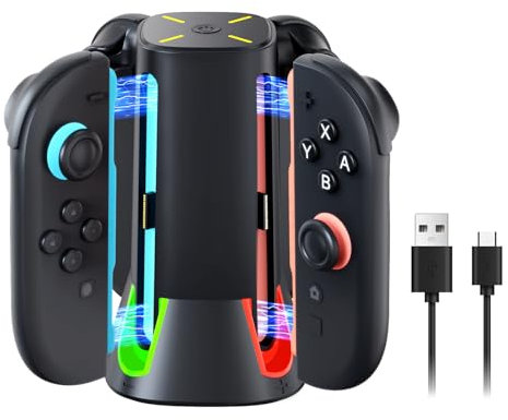 GEEKERA Charging Dock Compatible with Nintendo Switch 2, 4 in 1 Charger Station for JoyCon Controllers with RGB Light&USB Type-C Charging Cable, Portable Travel Design, Switch Accessories