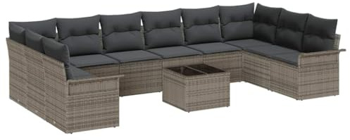 vidaXL Garten-Sofa-Set mit Kissen 11 pcs Schwarz Poly Rattan, Garten und Terrasse, Rechteckiges Modularsofa, Robust und verstellbar, Rattanmöbel Set für draußen
