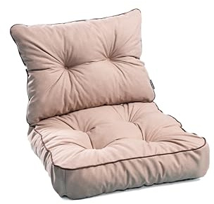 TexDeko® Loungekissen Gartenpolster Set mit Rückenkissen für Rattanmöbel Gartenkissen Premium, Wasserabweisende Polsterauflage Sitzkissen Gartenmöbel 45x45x12cm + 45x40x12cm (Beige)