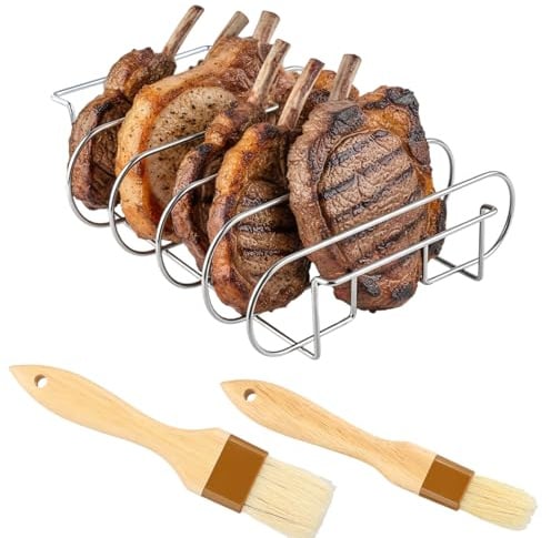 QINGZY Rippchenhalter Grill,32x25x7cm Spareribs Halter Grill für 5 Spareribs,BBQ Rib Rack,Grill Rib Stand,Spare Ribs Halter, Braten und Rippchenhalter,Rib Holder zum Grillen von Steaks, Rippchen