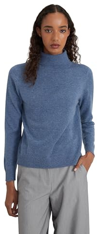 Style & Republic Damen Rollkragenpullover aus 100% Kaschmir, Slim-Fit-Passform, stilvoller Premium-Cashmere-Strickpullover für Herbst und Winter, Blue Melange L
