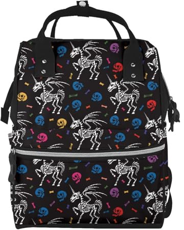 SMAZDFXX Umstandstasche mit Totenkopf-Einhorn, große Kapazität, multifunktionaler Wickelrucksack, 3D-Druck, Reiserucksack