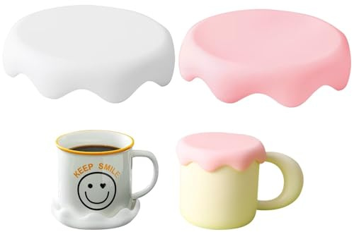 Silicone Cup Covers, 2 PCS Cup Lids for Drinks, Reusable Anti-dust Cup Toppers, Food-Grade Silicone Universal Drink Glass Lid, Cute Snow Shape Mugs Lids for Tea Beer Wine Glasses Cans - White & Pink