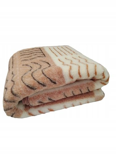 Wool & Home Merino Wolldecke 240x200 cm – Kuscheldecke aus 100% Merinowolle, Linienmuster Beige-Braun – Gewicht 500 g/m² – Atmungsaktiv und Langlebig
