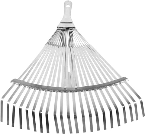 HOODANCOS Verstellbarer Edelstahl Gartenrechen mit Leichtem Tragbarem Design zum Glätten und Laubrechen im Außenbereich Silberfarbener Metallrechen für Rasenflächen