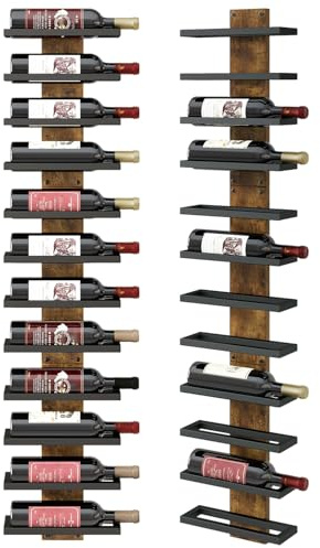 IBUYKE Wall Mounted Wine Rack 12 Bottle,Wood Storage Rack,Brown TMJ913H | Wine Bottle Holder for Wine Bottles Liquor Champagne DIY Wall Wine Rack for Home Bar Storage and Display