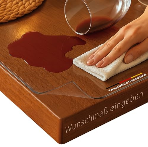 diconfa GLASKLAR Folie 2mm Kante ABGESCHRÄGT - 0,1 bis 1,15m BREIT - 0,1 bis 3,5m LANG - transparente Tischfolie Schutzfolie Made IN Germany für Lebensmittelkontakt (35 x 210 cm)