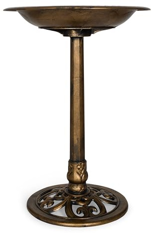 Backyard Expressions Outdoor Garden Bird Bath - Bronze - Weather Resistant Resin with Ground Stakes - 27 Inch