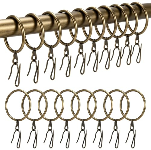 45 Pcs Antique Brass Curtain Rings, 38mm Metal Curtain Rings and Hooks | Rustpoof Cutain Rail Rings for Brass Curtain Poles, Shower Curtains