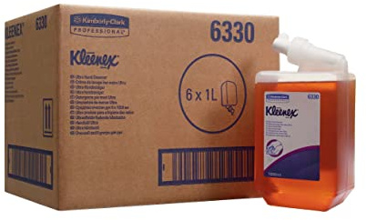 Kleenex Ultra, 6330, Handseife, 1 l, bernsteinfarben, 6 x 1 l Kassetten | Flüssigseife, für Kimberly-Clark Seifenspender, bis zu 1.000 Portionen pro Liter, Nachfüllbeutel, mit Aloe Vera, 6L