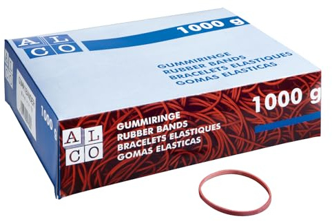 ALCO-Albert - Gummiringe Ø 25 mm, 1 kg rot | Vielseitige Gummibänder zum Bündeln von Briefen, Akten, Karten und Unterlagen