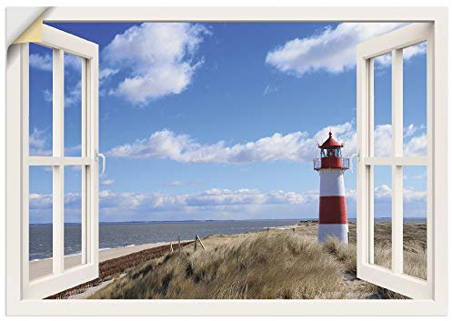 ARTland Wanddeko Wandtattoo selbstklebende Vinylfolie 100x70 cm Fensterblick Fenster Strand Meer Maritim Düne Leuchtturm Sylt Nordsee T5SD