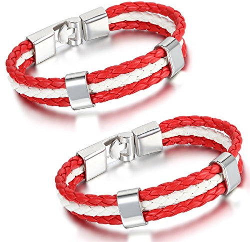 Aroncent Österreich Flagge Armband Lederarmband Kordelarmband Fanartikel Fussball Weltmeisterschaft WM & EM Europameisterschaft