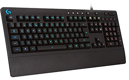 Logitech G213 Prodigy Gaming-Tastatur, RGB-Beleuchtung, Programmierbare G-Tasten, Multi-Media Bedienelemente, Integrierte Handballenauflage, Spritzwassergeschützt, US QWERTY-Layout - Schwarz