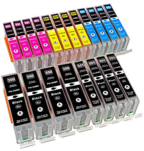 ESMONLINE 20 komp. XL Druckerpatronen als Ersatz zu Canon PGI-550/CLI-551 für Pixma MG5450 MG5550 MG5650 MG5655 MG6350 MG6450 MG6650 MG7100 MG7150 MG7550 MX725 MX925 iP7200 iP7250 iP8750 iX6850