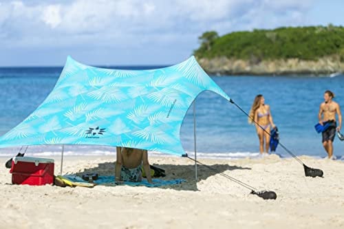 Neso Strandzelt mit Sandanker, tragbares Sonnendach - 2,1m x 2,1m – Patentierte mit verstärkten Ecken zur Stabilisierung (Aqua-Wedel)