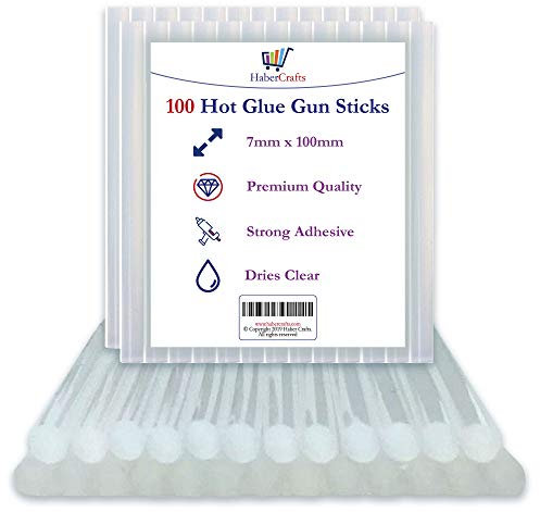 Hot Glue Sticks 7mm x 100mm Hot Melt Glue Mini Melt Glue Gun Sticks Strong Adhesive for Gluegun DIY Arts Crafts Hobby Craft Fabric Wood Glass Card Plastic Metal Ceramics (100 Stick Pack)