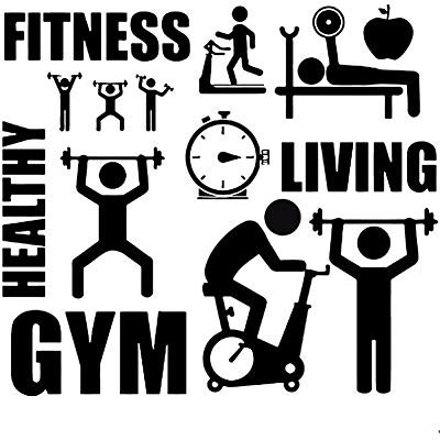 Wandtattoo Fitness Healthy Gym Körperform, schwarzes inspirierendes Zitat für Übungen, Wandbild, Kunstübertragung