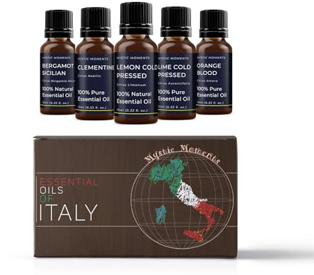 Mystic Moments | Essential Oils of Italy Essential Oil Gift Starter Pack 5x10ml | Bergamot Sicilian, Clementine, Lemon Cold Pressed, Lime Distilled, Orange Blood | Perfect as a Gift